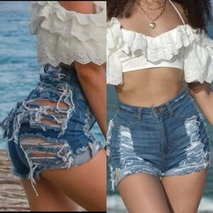 Fashion Nova Distressed Denim High-Waisted Shorts
